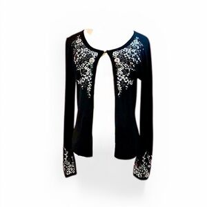 Finity Black Floral Embroidered Cardigan Sz XL